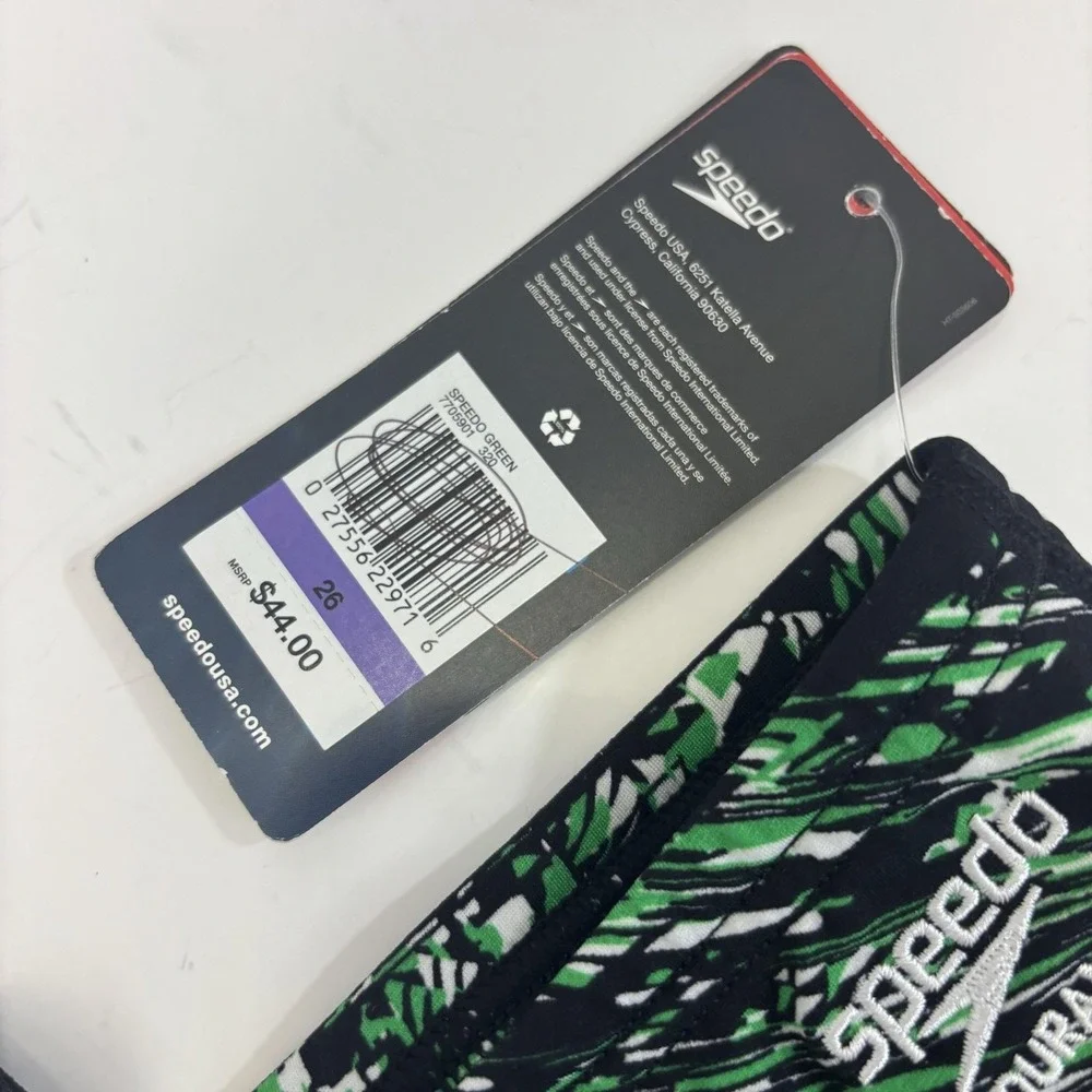 NWT Speedo Endurance+ Swim Brief Bottom Boys 26 / 10 Green Black Swim Suit